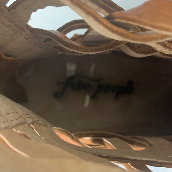 - Free People Brown Distressed Leather Carrera Criss-Cross Stacked Heel Bootie - Picture 9 of 10